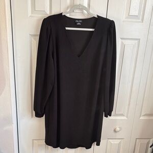 City Chic Elegant Black V-Neck Long Sleeve Dress
